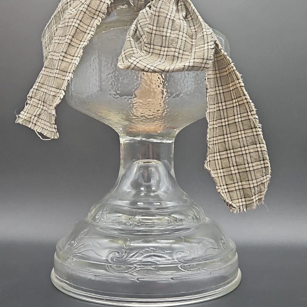 VTG Glass Oil Lamp with Tan Ribbon